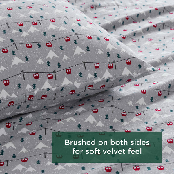 English Elm 4 Pcs Full Sheet Set In Grey Ski Jump - Cozy 100% Cotton Flannel For Warmth & Comfort All Year B035P319787