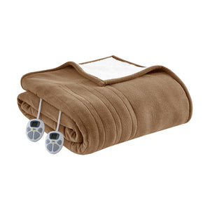 JLA Home Serta - Heated Serta Plush Fleece & Sherpa Blanket with 10 Heat Settings, Timer, Machine Washable, 5-Year Warranty Brown ST54-0133