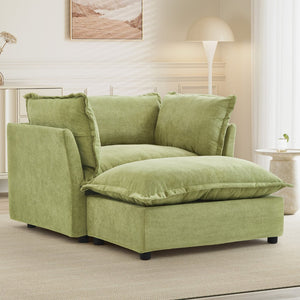 English Elm Modern Chenille Accent Chair with Ottoman Plush Wide Seat Curved Arms for Bedroom Green N719P428439F