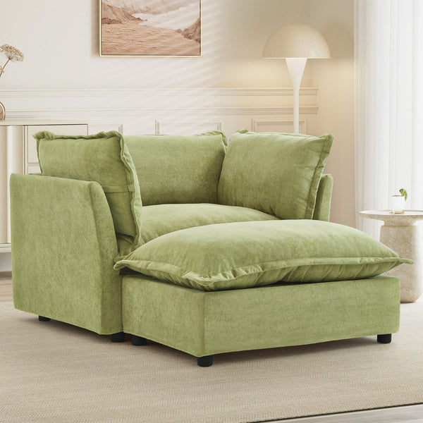 English Elm Modern Chenille Accent Chair with Ottoman Plush Wide Seat Curved Arms for Bedroom Green N719P428439F