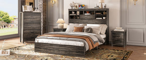English Elm 4PCS Queen Bedroom Set with Storage Headboard & Built‑In Charging Station, 2 Nightstands, Dresser Antique Gray 54.25 L x 18.75 W x 9.25 H N733S307937A