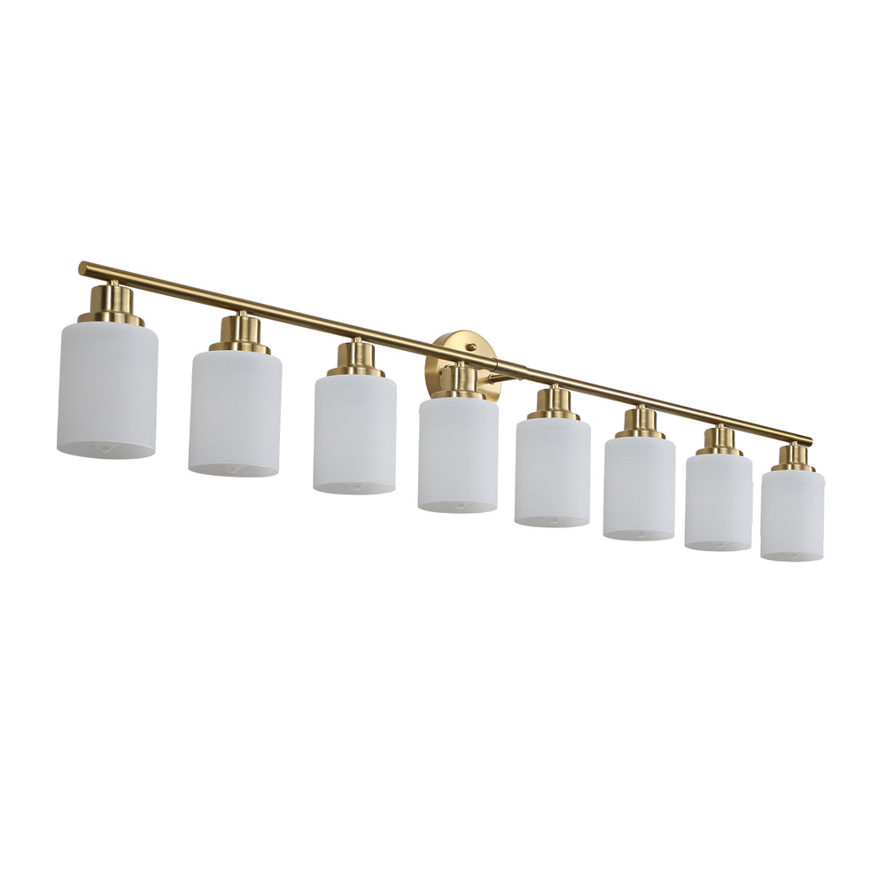 English Elm 52" Modern 8-Light Vanity Wall Sconce - Elegant Golden Finish & Frosted Glass Shades For Stylish Lighting W2312P374816