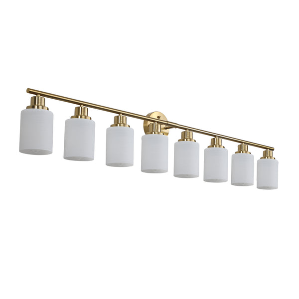 English Elm 52" Modern 8-Light Vanity Wall Sconce - Elegant Golden Finish & Frosted Glass Shades For Stylish Lighting W2312P374816