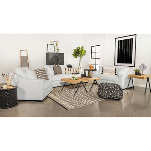 English Elm Chelan White Fabric Accent Chair with Sloped Arms Boxed Cushions and Cappuccino Wood Legs B062P440261