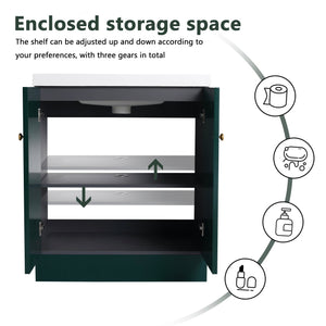 English Elm 30" Modern Freestanding Bathroom Vanity with Resin Sink, Soft-Close Doors, Adjustable Shelf, Durable Plywood Finish Dark Green W999S00272