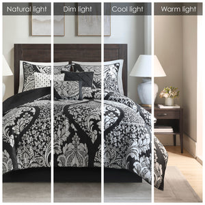 English Elm 7 Piece Cotton Comforter Set - Elegant Black King Size Bedding With Damask Print & Decorative Pillows B03597262