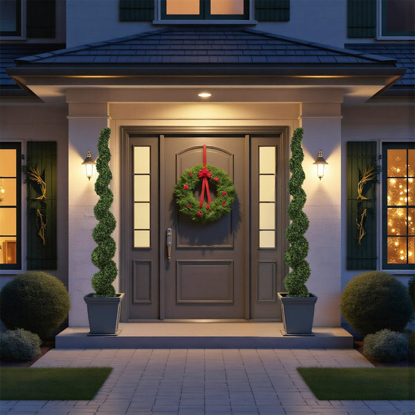 English Elm 7ft Spiral Faux Boxwood Topiary Uv Resistant Artificial Tree for Patio Entryway Decor W2945P389452