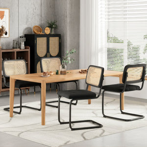 English Elm Kitchen Mid-Century Dining Chairs Set of 2 with Rattan Backrest, Cantilever Aluminum Legs, 300lb Capacity Black T3623P408460