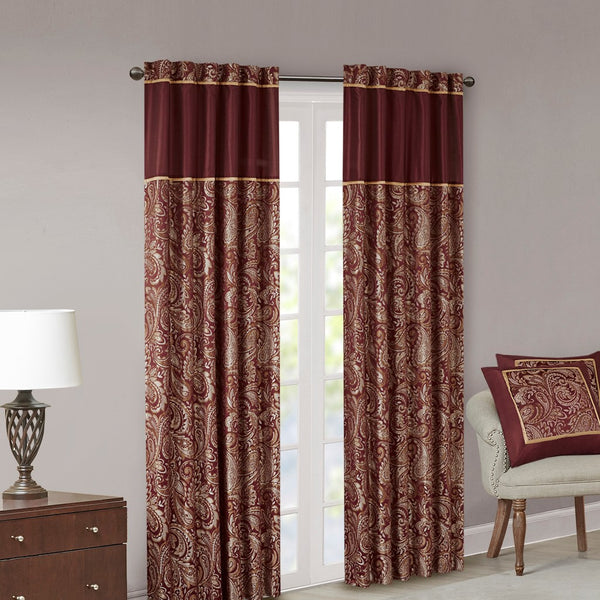 English Elm Jacquard Madison Park Aubrey Window Curtain Pair with Paisley Jacquard, Faux Silk Piping, OEKO-TEX Certified Elegance Burgundy 3.05 L x 10.24 W x 10.24 H B03598094