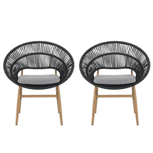 English Elm Christopher Knight Home® - Cyril Handwoven Outdoor Wicker Papasan Dining Chair Set of 2 with Water‑Resistant Cushions, UV‑Safe Dark Gray,Teak N775P271975G