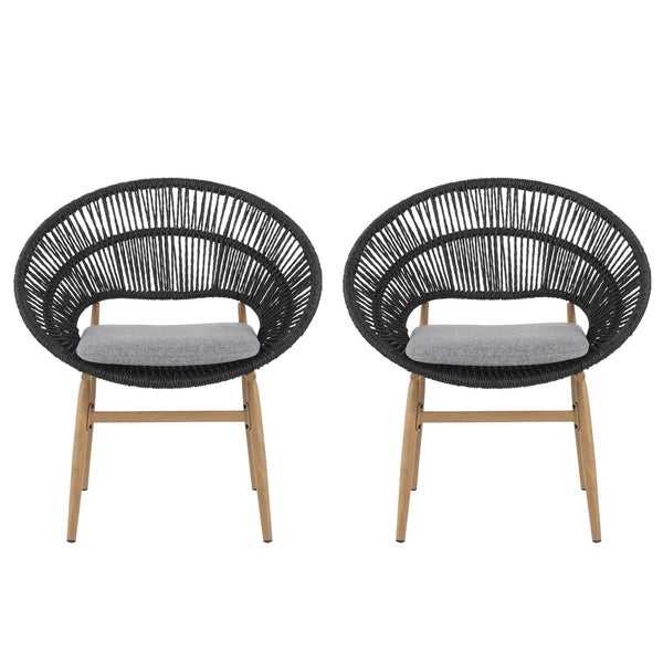 English Elm Christopher Knight Home® - Cyril Handwoven Outdoor Wicker Papasan Dining Chair Set of 2 with Water‑Resistant Cushions, UV‑Safe Dark Gray,Teak N775P271975G