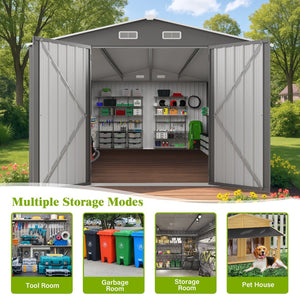 English Elm 10x14 Ft Galvanized Steel Outdoor Storage Shed with Lockable Doors and Vented Window W3213S00004