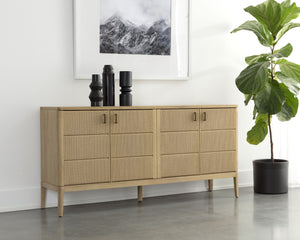 Sunpan Etienne Sideboard - Elegant Design with Antique Brass Handles and Unique Wood Character for Your Home Rustic Oak