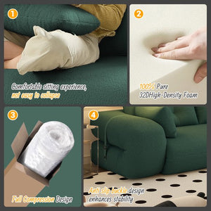 English Elm Human 78.7" Multi-Functional Foldable Sofa Bed – 3-in-1 Teddy Foam Sleeper, Removable Cushions, 2-Seater Guest Lounge Green W1885P277276