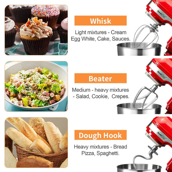 English Elm Geek Chef Tilt-head Stand Mixer Copper Motor Planetary Action 4.8qt Stainless Bowl Gray W1002P416196