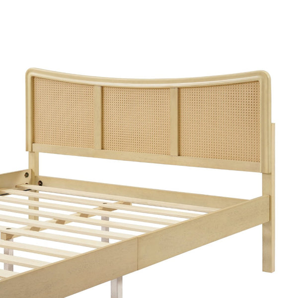 English Elm Curved Rattan King Bed Solid Wood Frame Antique White Bohemian Bedroom Design N758P390779N