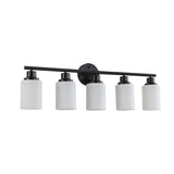 English Elm Modern 5-Light Vanity Bathroom Mirror Light, Frosted White Glass With Black Iron Frame, Contemporary Wall Sconce For Bedroom, Bathroom, and Dressing Room (Bulb Not Included)