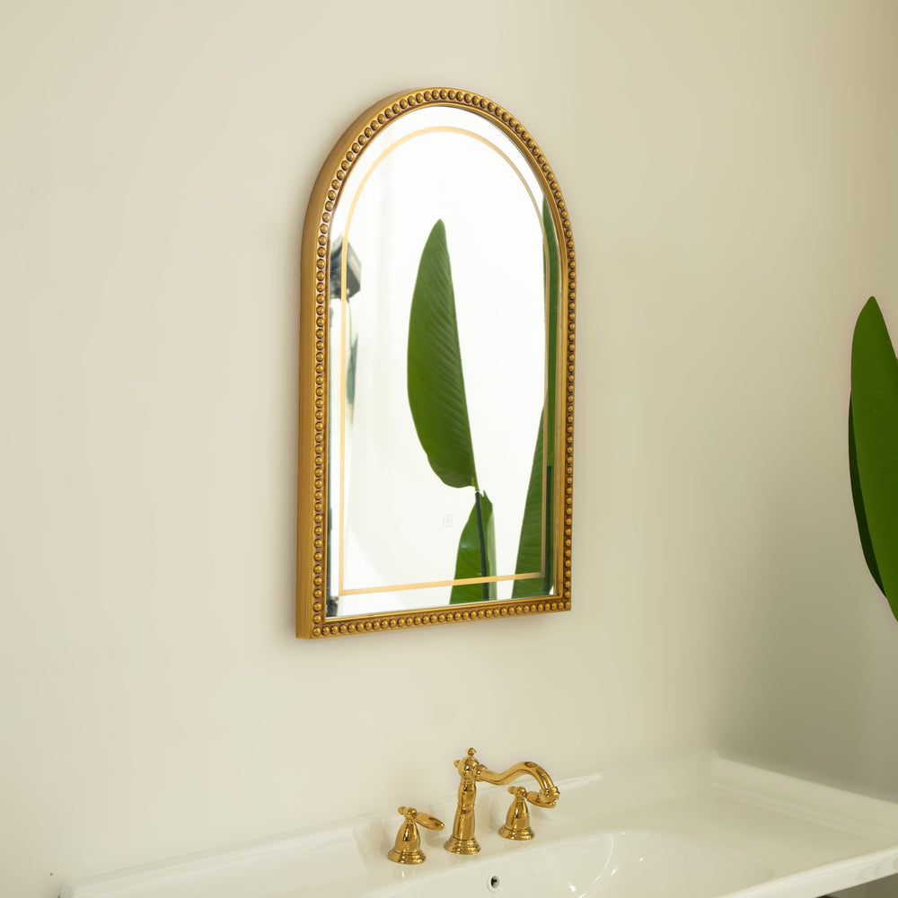 English Elm 20'' Avri Mirror - Golden Beaded Arch LED Vanity Mirror with 3 Color Temperatures for Stylish Rooms W2615P346499