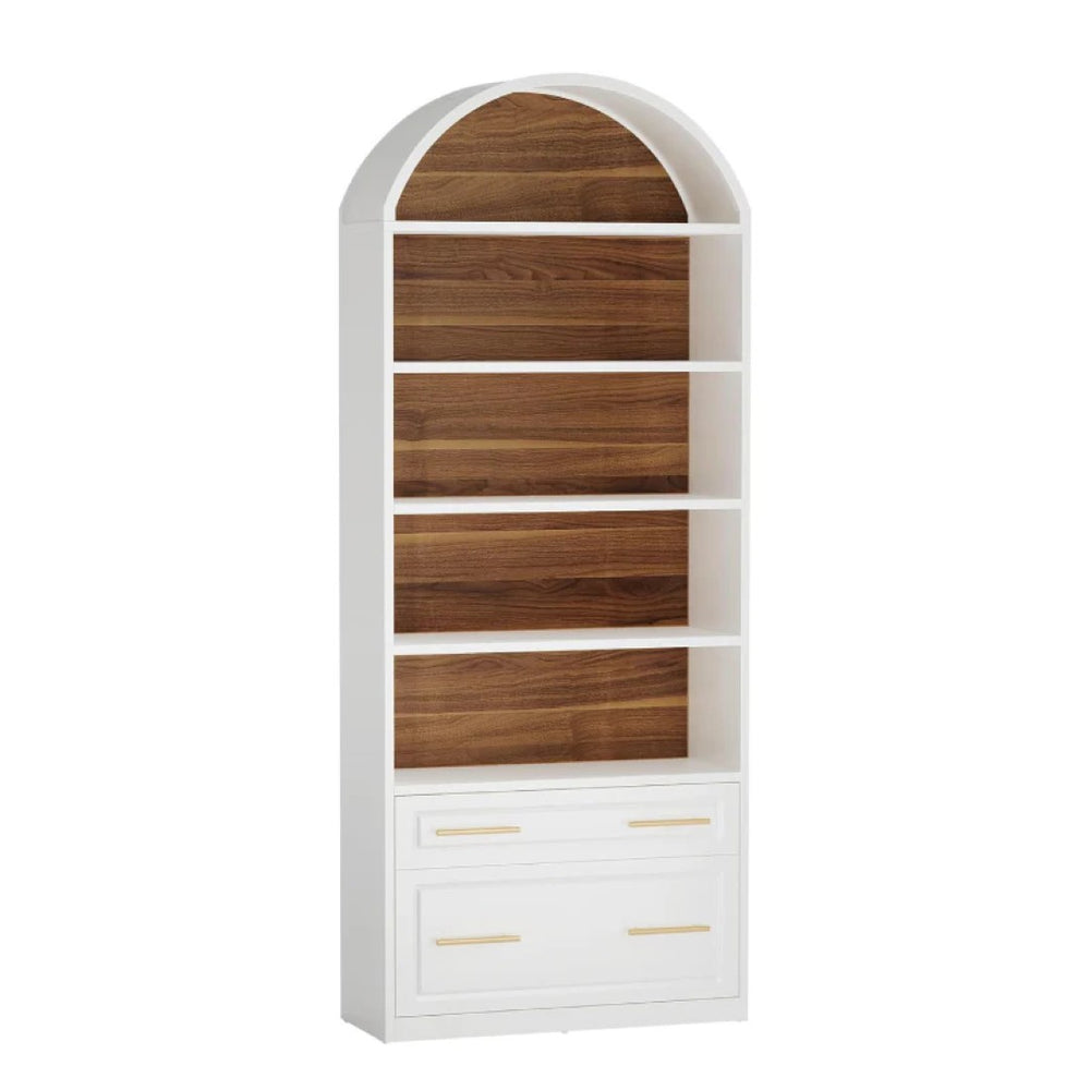 English Elm Open Five Tier Industrial Bookshelf with Steel Frame and Warm Brown Wood Finish T3971P456663
