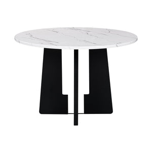 English Elm Round 43-Inch Faux Marble Dining Table for 4 — Mid-Century Modern Cafe Style, 350lb Capacity, Easy Assembly White+Black N752P245707K