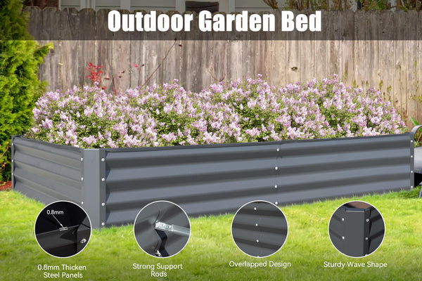 English Elm 6x3x1ft Galvanized Raised Garden Bed — Heavy-Duty Rust-Resistant Steel Planter with Open Base, Safe Edges and Support Rods for Effortless Vegetable, Flower & Herb Gardening Gray W1859P197881