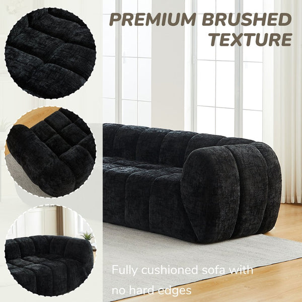 English Elm Chenille Cloud Sofa with Quilted Seat and Piano Key Backrest for Modern Living Rooms Black W834S00637