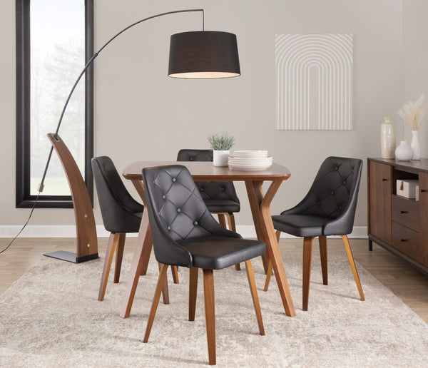 English Elm Mid-century Modern Arc Floor Lamp with Bentwood Base and Black Linen Reading Shade B202S02209