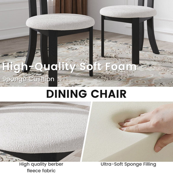 English Elm Vintage Rubber Solid Wood Dining Chair Set of 2 — Plush Berber Fleece Upholstery, Water & Stain Resistant, 280 lb Capacity Black,White W1535P281504