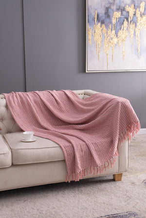 English Elm 50X60" Decorative Pink Cotton Throw Blanket Set With Tassels - Stylish, Soft, And Versatile Comfort! W2078P345504