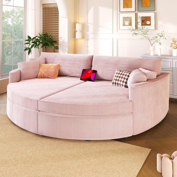 English Elm Oversized Double Chaise Lounge Sofa With Usb Ports - Cozy Pink Upholstered Loveseat For Relaxation N719S002160P-GIGA
