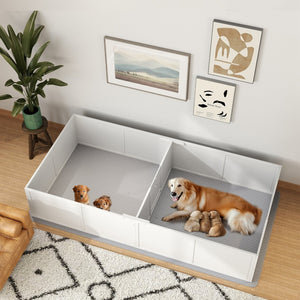 English Elm Pawhut Whelping Box With Washable Pad & Adjustable Door - Safe Space For Dogs & Puppies, 96" X 47" W2225P249986-GIGA