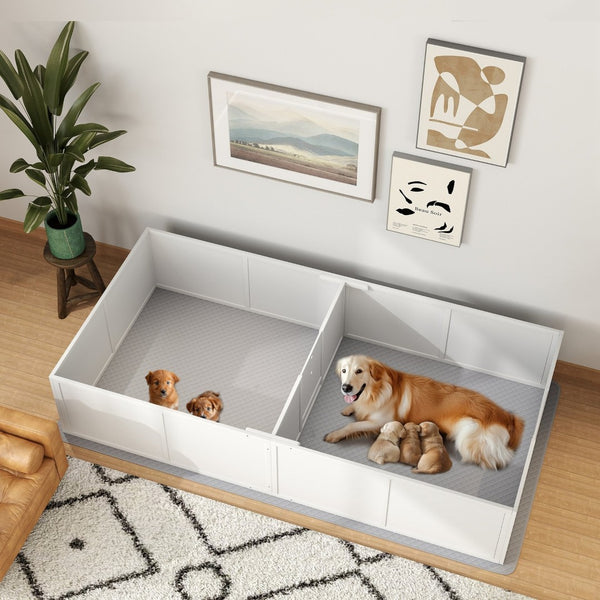 English Elm Pawhut Whelping Box With Washable Pad & Adjustable Door - Safe Space For Dogs & Puppies, 96" X 47" W2225P249986-GIGA