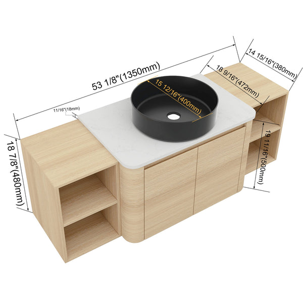 English Elm 54'' Wall-Mounted Bathroom Vanity With Elegant Ceramic Sink, Soft-Close Doors, Modern Shelving & More! W999S00476