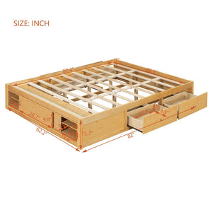 English Elm Queen Platform Bed with Four Storage Drawers Footboard Cubby Modern Low Profile Frame Natural LP000138AAN