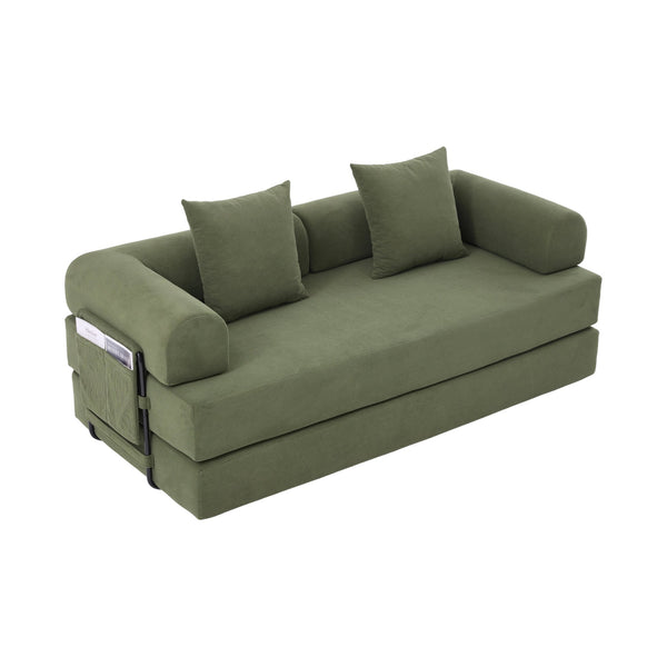 English Elm UNITED modular foldable sofa with metal frame, corduroy upholstery, side pocket & quick assembly convenience Green W1568P374077
