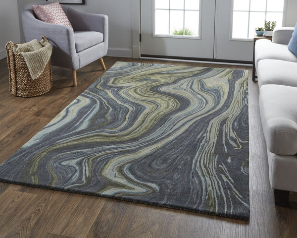 Feizy Rugs Amira Abstract Hand-tufted Wool Area Rug - Contemporary Style For Living Rooms & Home Offices Blue,Ivory,Green Wool Ami8631fblugrnh00