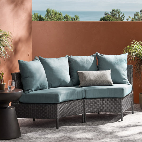 English Elm Christopher Knight Home® - PT LIMON SINGLE SOFA Curved Armless Outdoor/Indoor Faux Rattan Chairs with Water-Resistant Cushions and Heavy-Duty Iron Frame Grey 54786.00GT