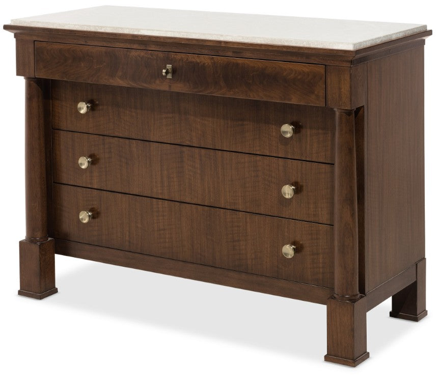 Hooker Furniture Archives Four-Drawer Chest With Castle Grey Marble Top, Figured Walnut Veneers & Cedar-Lined Drawers 6123-90010-89