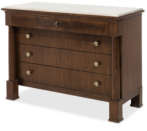 Hooker Furniture Archives Four-Drawer Chest With Castle Grey Marble Top, Figured Walnut Veneers & Cedar-Lined Drawers 6123-90010-89