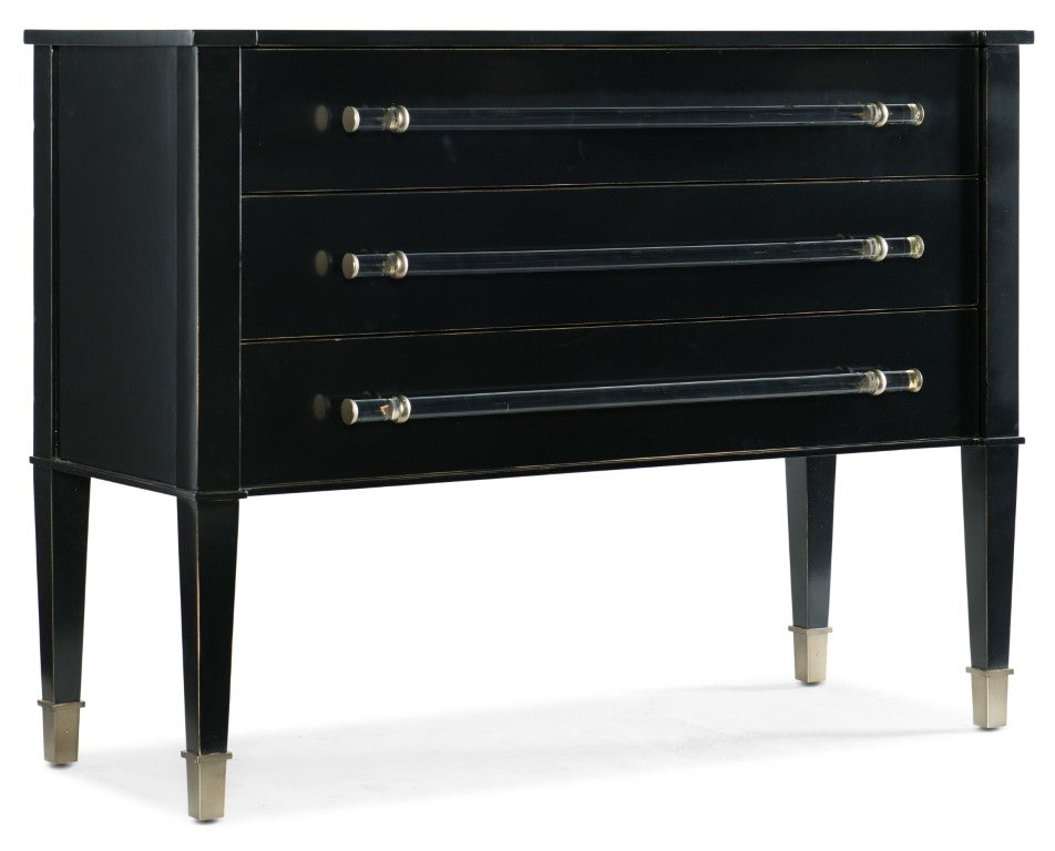 Hooker Furniture Melange Rowan Chest With 3 Drawers, Black Distressed Finish & Clear Lucite Pulls For Stylish Storage 638-85432-BLK
