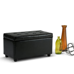 English Elm Cosmopolitan Storage Ottoman - Stylish Midnight Black Faux Leather With Safe Storage & Seating B136P159762