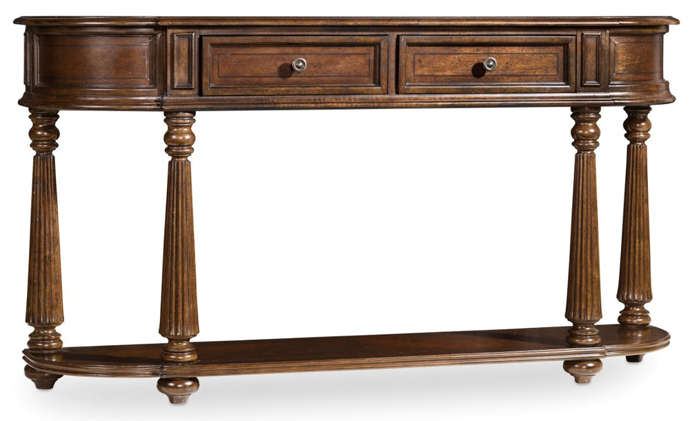 Hooker Furniture Leesburg Mahogany Demilune Console Table — Half-Moon Entryway Console With 2 Drawers & Bottom Shelf 5381-80151