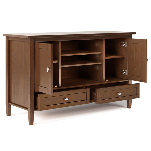English Elm Warm Shaker Tv Media Stand In Russet Brown - Handcrafted Solid Wood With Storage & Cord Management B136P159673-GIGA