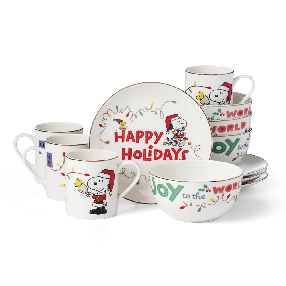 Lenox Snoopy Christmas 12-Piece Dessert Set Multi, IVORY PORCELAIN 896326