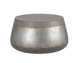 Sunpan Aries Concrete Coffee Table - Bold Drum Design for Modern Indoor and Outdoor Living Spaces Silver