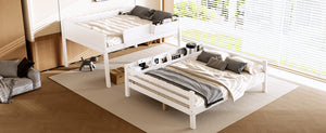 English Elm Queen Over Bunk Bed Pine Frame with Built in Shelving Detachable Vintage Style White W5316S00014