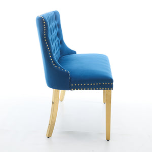 English Elm Velvet Wingback Dining Bench Tufted Two Seat Mid Century Modern Brushed Steel Base Blue W1143P406979