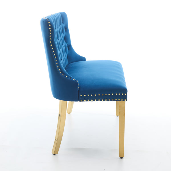 English Elm Velvet Wingback Dining Bench Tufted Two Seat Mid Century Modern Brushed Steel Base Blue W1143P406979