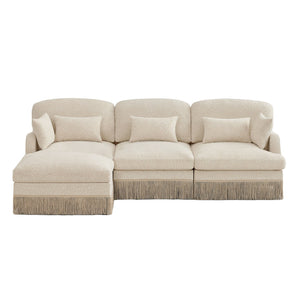 English Elm 100"comfy Chenille Leopard Print Sectional Sofa with Tassel Trim and Movable Ottoman Beige W5656S00005