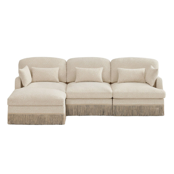 English Elm 100"comfy Chenille Leopard Print Sectional Sofa with Tassel Trim and Movable Ottoman Beige W5656S00005